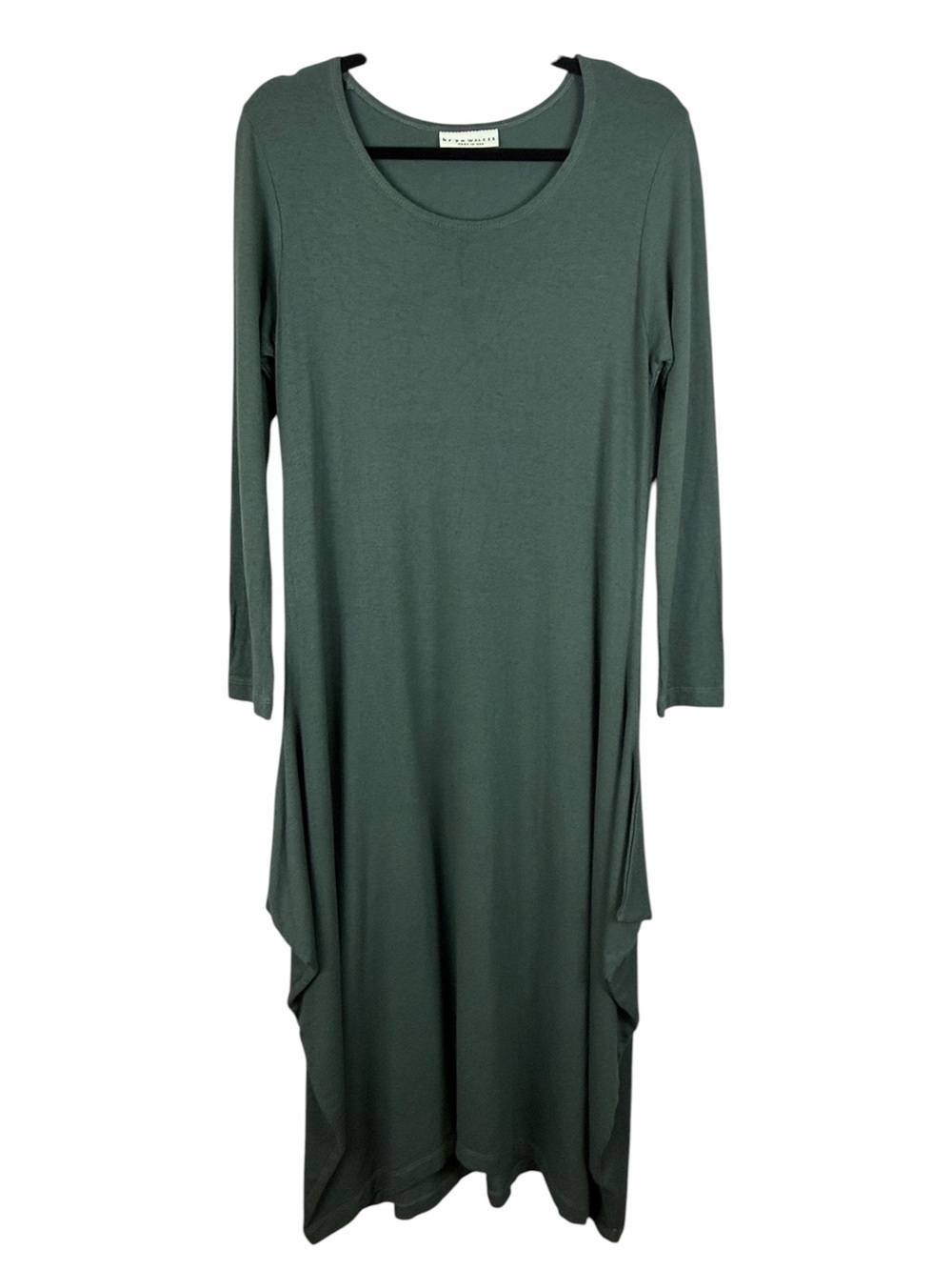 Bryn Walker Green Midi Dress XS Made USA Lagenlook Oversized Bamboo Blend